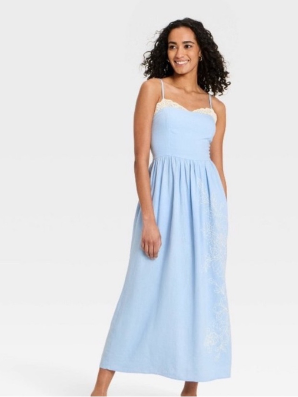 Universal Thread Linen Sun Dress with Cream Lace Trim